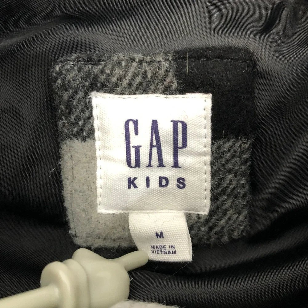 Gap Kids Plaid Wool Blend Shacket Boys Size Medium Black Red Grey Jacket Pockets